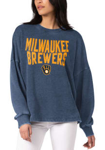 Milwaukee Brewers Womens Navy Blue Burnout Crew Sweatshirt