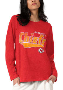 Kansas City Chiefs Womens Red Distressed LS Tee