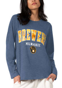 Milwaukee Brewers Womens Navy Blue Foil LS Tee