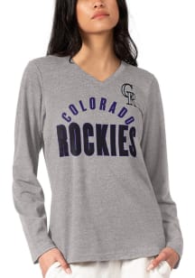 Colorado Rockies Womens Grey Distressed LS Tee