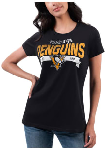 Pittsburgh Penguins Womens Black Distressed Short Sleeve T-Shirt