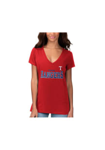 Texas Rangers Womens Red Rhinestone Short Sleeve T-Shirt