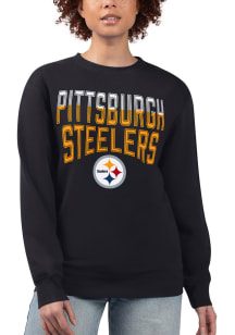 Pittsburgh Steelers Womens Black Drop Shoulder Crew Sweatshirt
