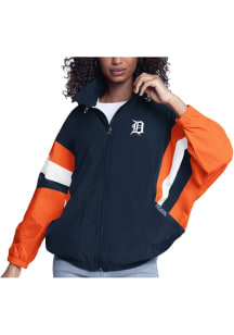 Detroit Tigers Womens Navy Blue Game News Light Weight Jacket