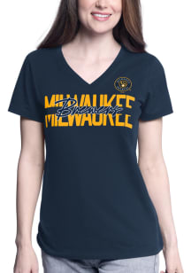 Milwaukee Brewers Womens Navy Blue Batter Up Short Sleeve T-Shirt