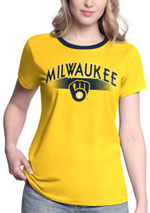 Milwaukee Brewers Womens Gold Pitch Short Sleeve T-Shirt