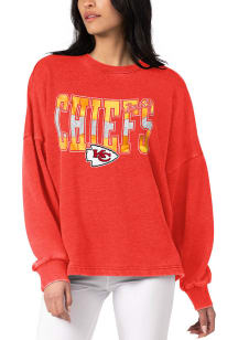 Kansas City Chiefs Womens Red Burnout Foil Crew Sweatshirt