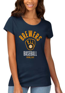 Milwaukee Brewers Womens Navy Blue Endzone Short Sleeve T-Shirt