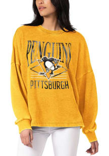 Pittsburgh Penguins Womens Yellow Burnout Foil Crew Sweatshirt