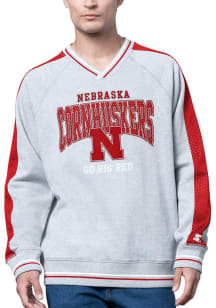 Starter Nebraska Cornhuskers Mens Grey Runner Fleece Raglan Long Sleeve Fashion Sweatshirt