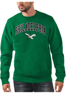 Starter Philadelphia Eagles Mens Kelly Green Retro Arch Name Long Sleeve Crew Sweatshirt