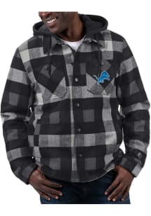 Detroit Lions Mens Black Sherpa Lined Plaid Medium Weight Jacket