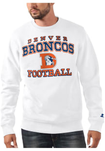 Starter Denver Broncos Mens White Retro Helmet Long Sleeve Crew Sweatshirt