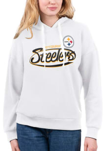Pittsburgh Steelers Womens White Drop Shoulder Hooded Sweatshirt