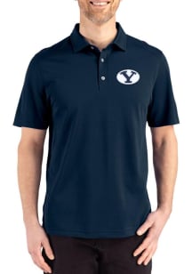 Cutter and Buck BYU Cougars Mens Navy Blue Advantage Refresh Short Sleeve Polo