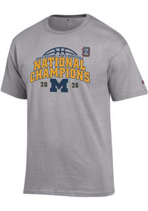 Champion Michigan Wolverines Grey MBB National Champs 2026 Jersey Short Sleeve T Shirt