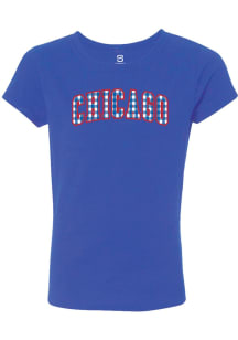 Summit Sportswear Chicago Girls Blue Gingham Wordmark Short Sleeve Tee
