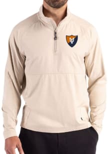Cutter and Buck Illinois Fighting Illini Mens Oatmeal Vault Adapt Eco Hybrid Long Sleeve Qtr Zip P..