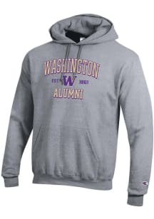 Champion Washington Huskies Mens Grey Est Alumni Powerblend Long Sleeve Hoodie