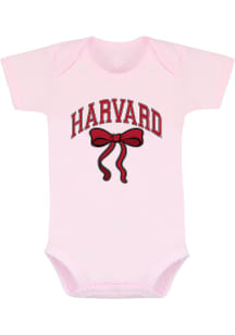 Harvard Crimson Baby Pink Arch Wordmark Bow Short Sleeve One Piece