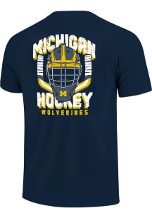 Michigan Wolverines Navy Blue Goalie Mask and Cross Sticks Short Sleeve T Shirt