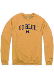 The Mitten State Michigan Wolverines Mens Yellow Go Blue Long Sleeve Crew Sweatshirt