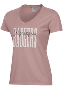 Gear For Sports Wisconsin Badgers Womens Pink Varsity Script Short Sleeve T-Shirt