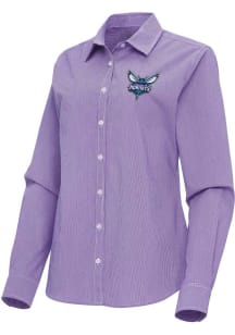 Antigua Charlotte Hornets Womens Porter Long Sleeve Purple Dress Shirt