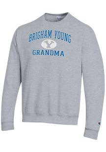 Champion BYU Cougars Mens Grey Grandma Powerblend Long Sleeve Crew Sweatshirt
