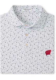 Peter Millar Wisconsin Badgers Mens Grey Kick Off Short Sleeve Fashion Polo
