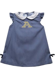 Vive La Fete Akron Zips Baby Girls Navy Blue Gingham Short Sleeve Dress
