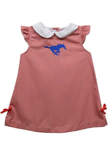 Vive La Fete SMU Mustangs Baby Girls Red Gingham Short Sleeve Dress