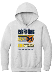 Summit Sportswear Michigan Wolverines Youth Ash MBB National Champs 2026 Magazine Long Sleeve Hood..
