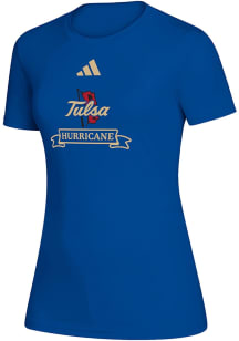 Adidas Tulsa Golden Hurricane Womens Blue Heat Seal Creator Short Sleeve T-Shirt
