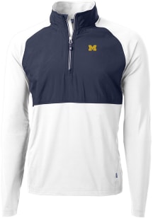 Cutter and Buck Michigan Wolverines Mens White Adapt Hybrid Long Sleeve Qtr Zip Pullover