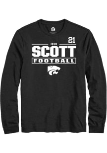 jojo scott K-State Wildcats Black Football NIL Stacked Box Long Sleeve Player T Shirt