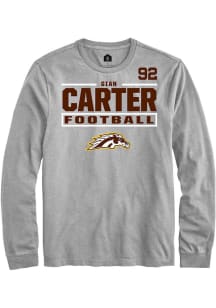 Gian Carter Western Michigan Broncos Grey Football NIL Stacked Box Long Sleeve Player T Shirt