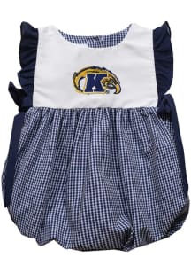 Vive La Fete Kent State Golden Flashes Baby Girls Blue Gingham Bubble Short Sleeve Dress