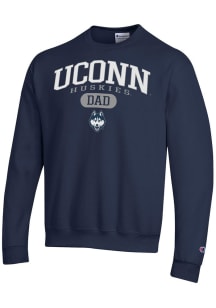 Champion UConn Huskies Mens Navy Blue Dad Pill Powerblend Long Sleeve Crew Sweatshirt