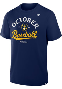 Milwaukee Brewers Navy Blue 2025 Postseason Participant Locker Room Short Sleeve T Shirt
