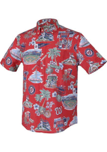 Reyn Spooner Washington Nationals Mens Red Men's Scenic Short Sleeve Dress Shirt