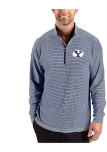 Cutter and Buck BYU Cougars Mens Navy Blue Forge Eco Long Sleeve Qtr Zip Pullover