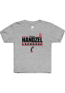Morgan Handzel Cincinnati Bearcats Youth Grey NIL Stacked Box Player Tee