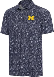 Antigua Michigan Wolverines Mens Blue University Football Short Sleeve Polo