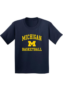 Michigan Wolverines Youth Navy Blue Arched Logo Basketball Short Sleeve T-Shirt