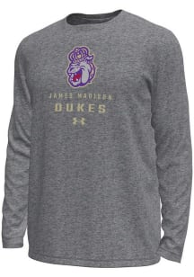 Under Armour James Madison Dukes Grey Stacked Logo Tech Stretch Long Sleeve T-Shirt