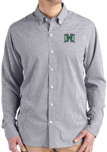 Cutter and Buck Hawaii Warriors Mens Black Gingham LS Woven Long Sleeve Dress Shirt