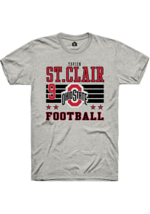 Tavien St. Clair  Ohio State Buckeyes Ash Rally Football NIL Striped Short Sleeve T Shirt