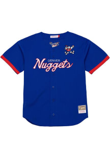 Mitchell and Ness Denver Nuggets Mens Navy Blue Head Coach Baseball Jersey