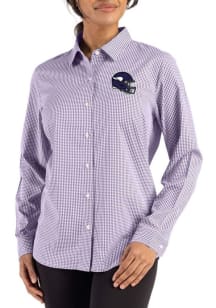 Cutter and Buck Minnesota Vikings Womens Helmet Epic Confidence Gingham Long Sleeve Purple Dress S..